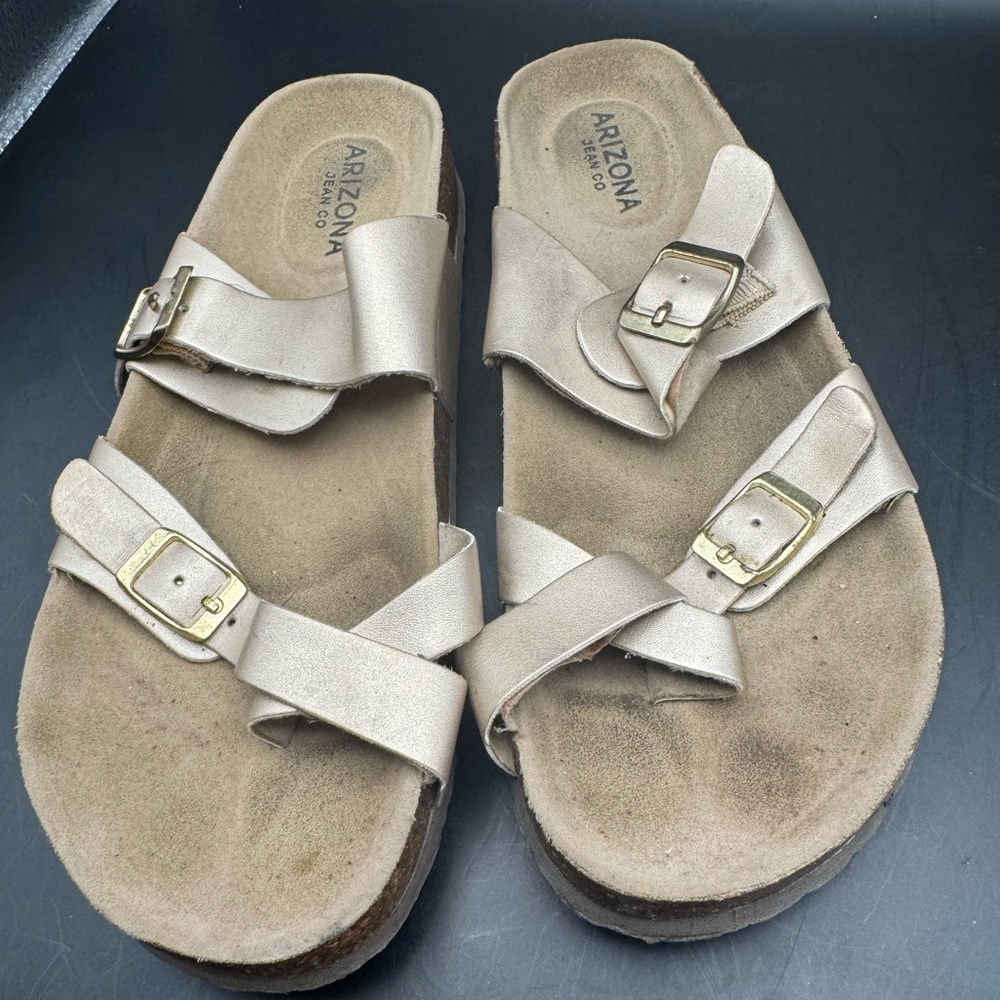 Arizona Jean Co Fargo Slides Womens 8M Gold Footbed Casual Slip On Sandals